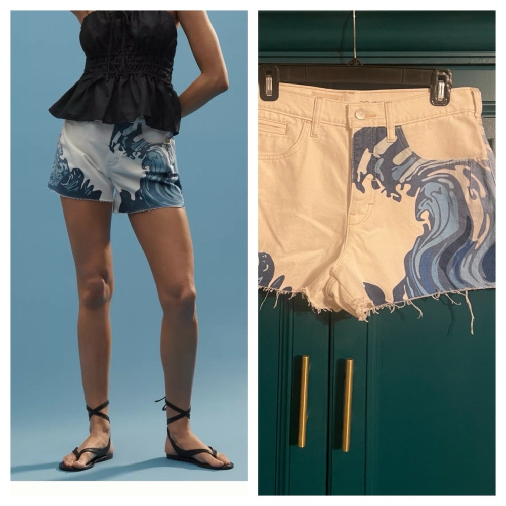 NWT The Devon Denim Shorts by Pilcro: Wave Print Edition 28 Travel Resort Denim